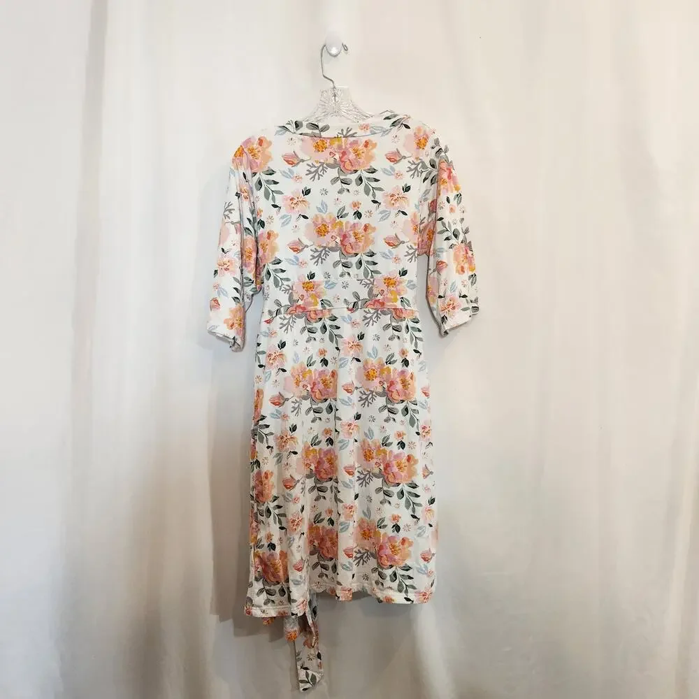 BABY BE MINE White Multi Floral Labor Delivery Nursing Knee Length Robe Women SM
